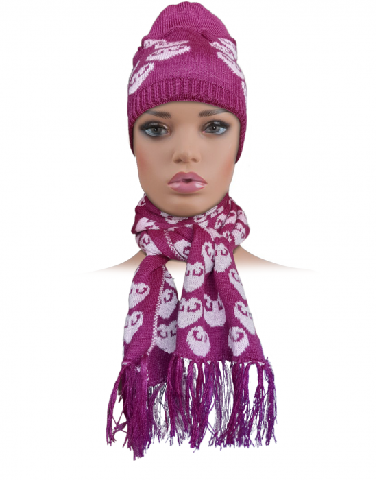 Acrylic Kids Cap with muffler set Purple